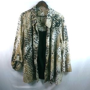 WS 4X Animal Print Black Tan Top Set Plus